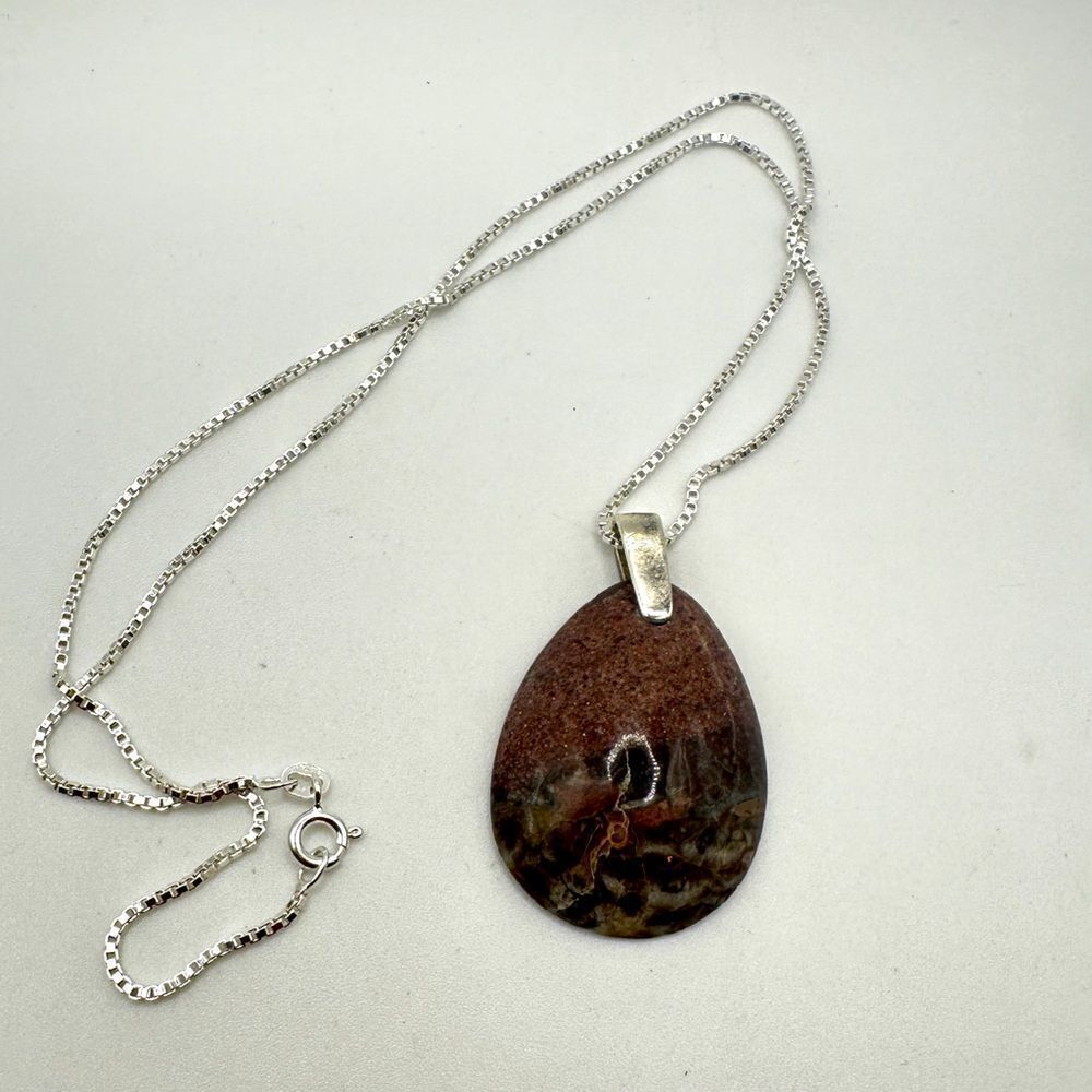 20" long 925 box chain, with Ocean Jasper 925 pendant, necklace!